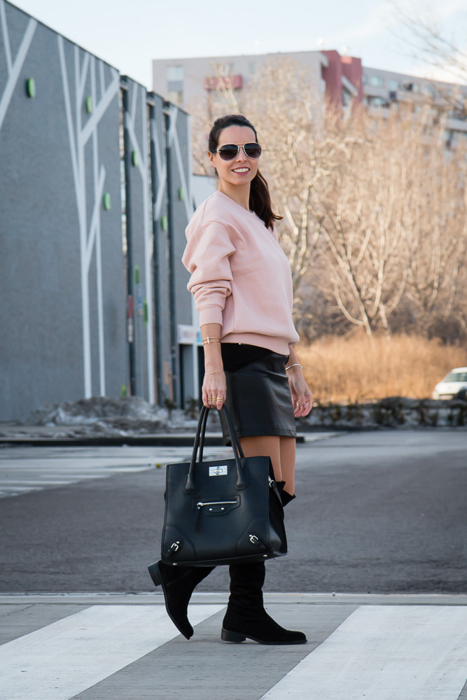 Pink Sweatshirt Black Mini Skirt Tina Chic